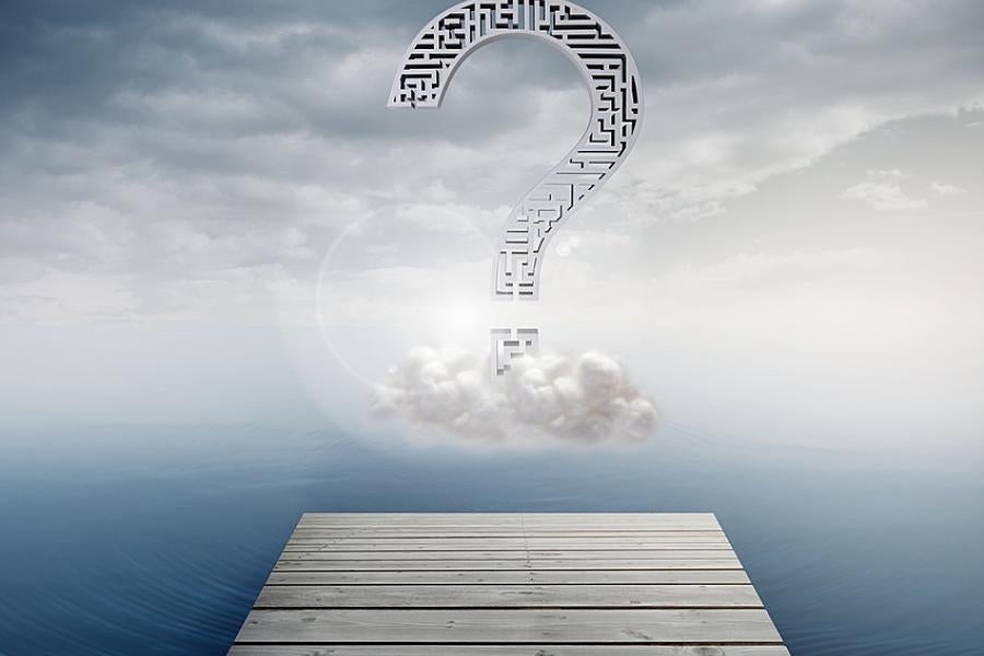 Question Mark floating on a deck